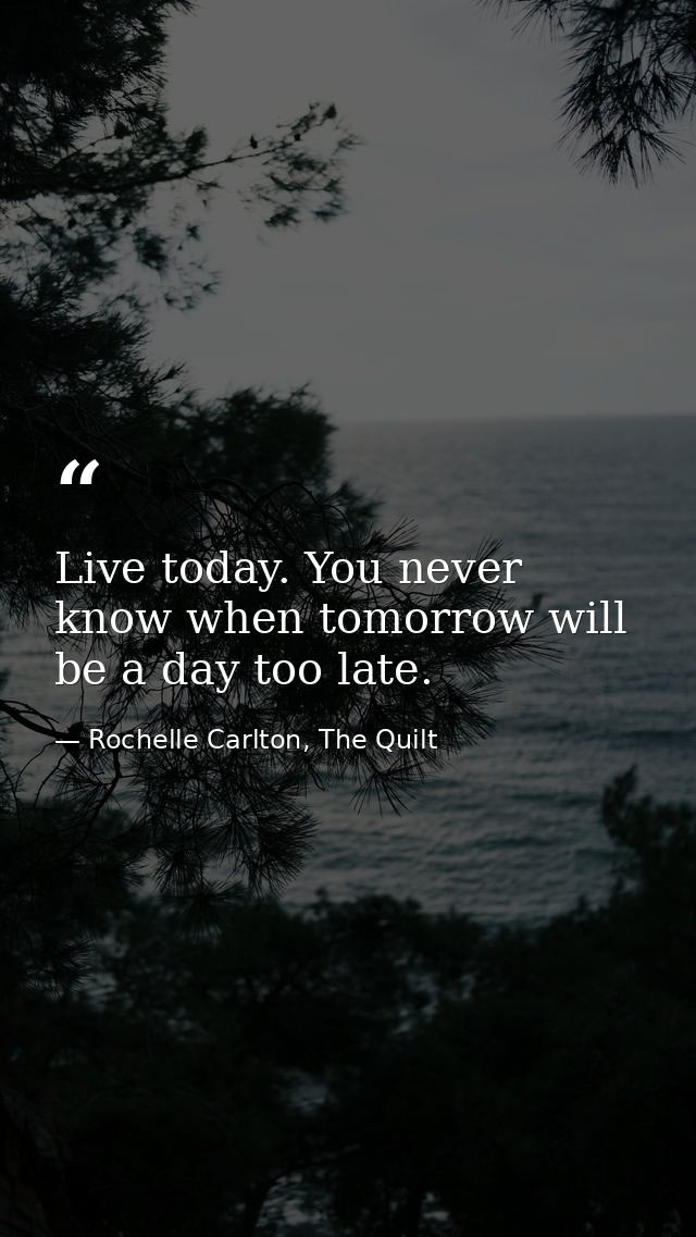 Live today. You never know when tomorrow will be a day too late. — Rochelle Carlton, The Quilt