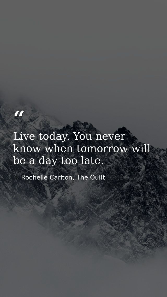 Live today. You never know when tomorrow will be a day too late. — Rochelle Carlton, The Quilt