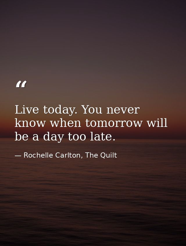 Live today. You never know when tomorrow will be a day too late. — Rochelle Carlton, The Quilt