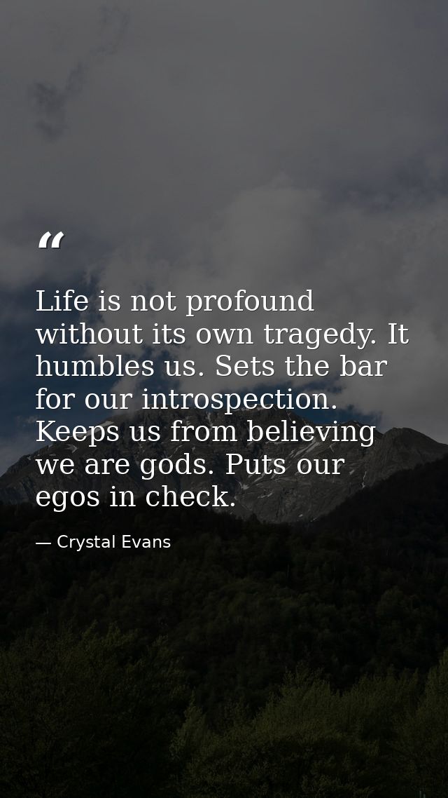 Life is not profound without its own tragedy. It humbles us. Sets the bar for our introspection. Keeps us from believing — Crystal Evans