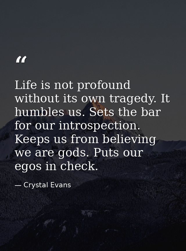 Life is not profound without its own tragedy. It humbles us. Sets the bar for our introspection. Keeps us from believing — Crystal Evans