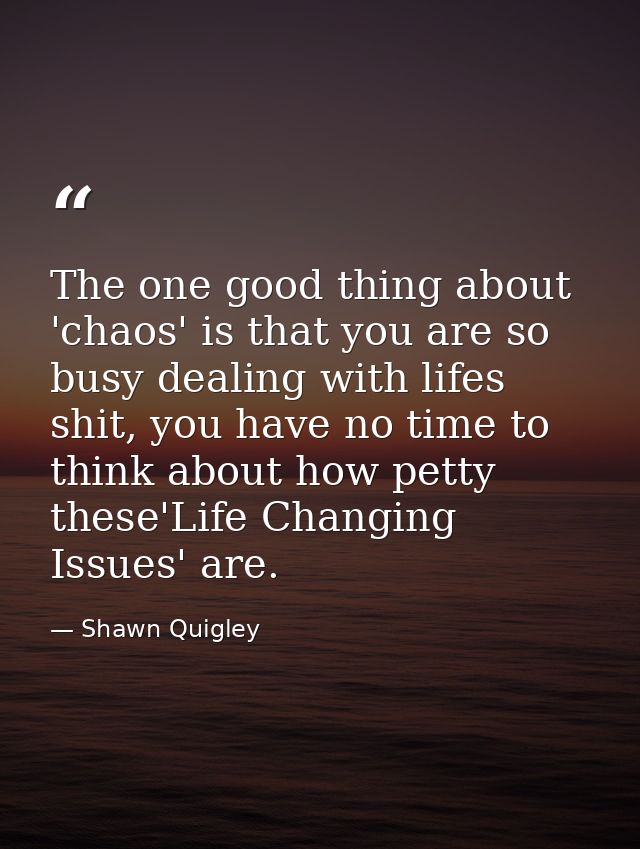 The one good thing about 'chaos' is that you are so busy dealing with lifes shit, you have no time to think about how pe — Shawn Quigley