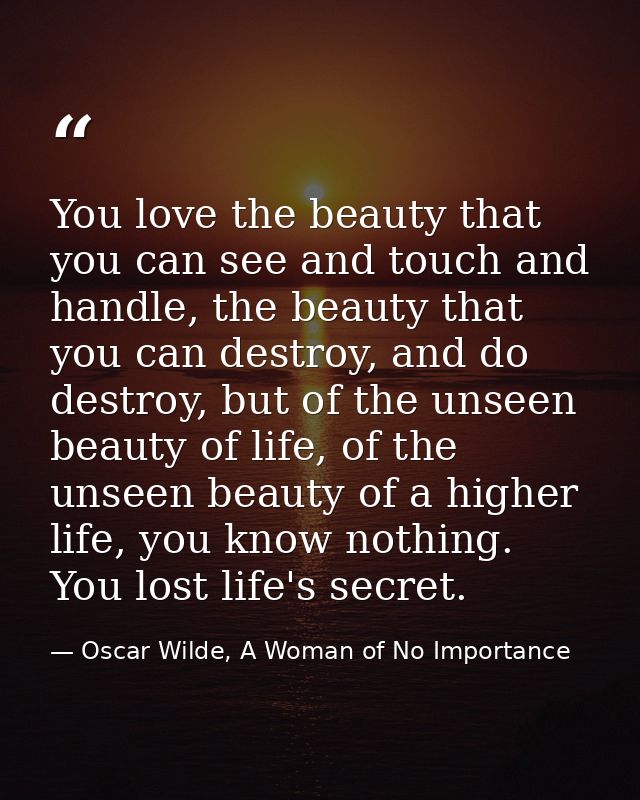 You love the beauty that you can see and touch and handle, the beauty that you can destroy, and do destroy, but of the u — Oscar Wilde, A Woman of No Importance