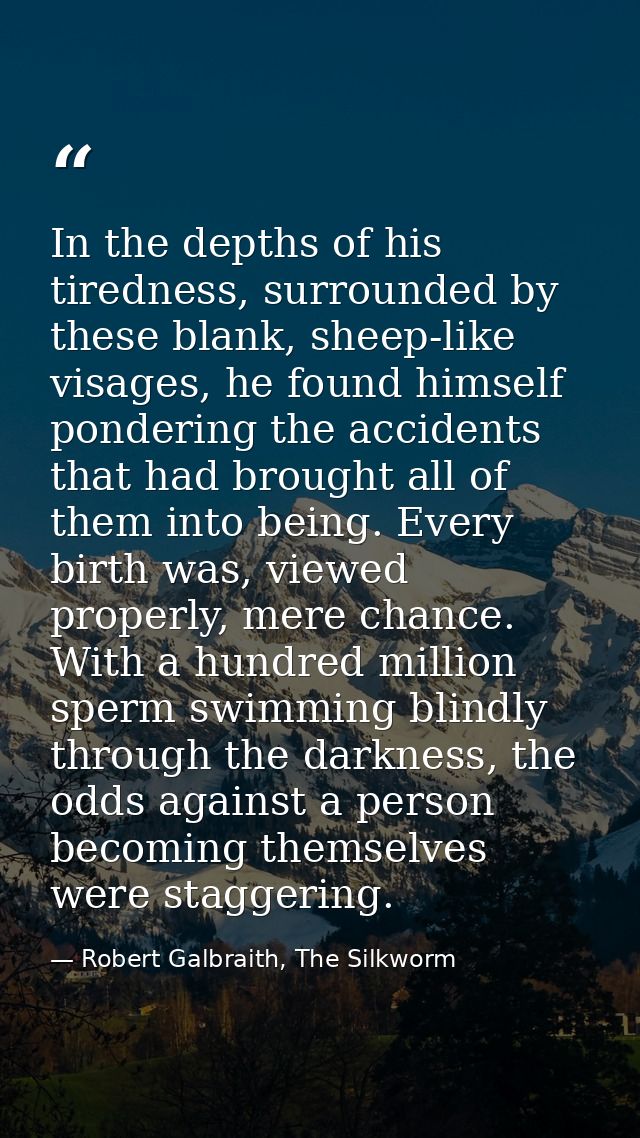 In the depths of his tiredness, surrounded by these blank, sheep-like visages, he found himself pondering the accidents  — Robert Galbraith, The Silkworm
