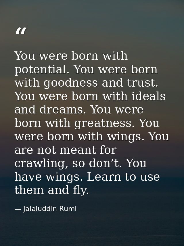 You were born with potential. You were born with goodness and trust. You were born with ideals and dreams. You were born — Jalaluddin Rumi