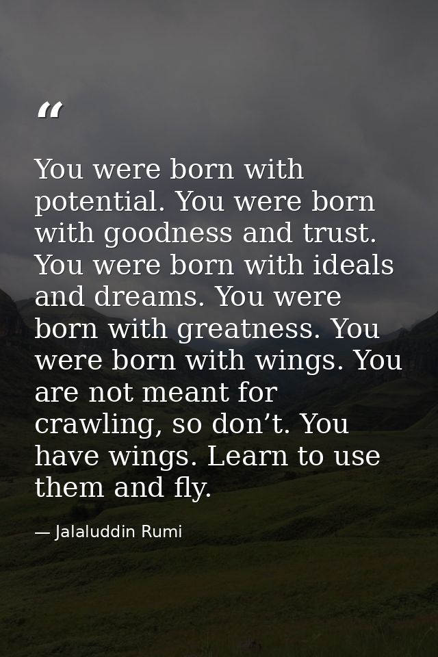 You were born with potential. You were born with goodness and trust. You were born with ideals and dreams. You were born — Jalaluddin Rumi