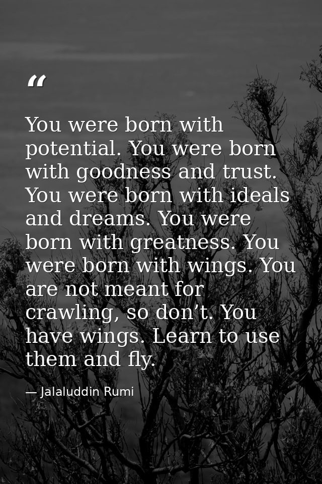 You were born with potential. You were born with goodness and trust. You were born with ideals and dreams. You were born — Jalaluddin Rumi
