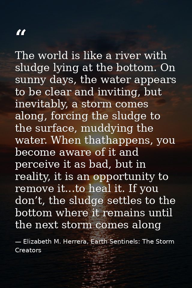 The world is like a river with sludge lying at the bottom. On sunny days, the water appears to be clear and inviting, bu — Elizabeth M. Herrera, Earth Sentinels: The Storm Creators