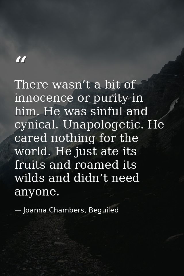 There wasn’t a bit of innocence or purity in him. He was sinful and cynical. Unapologetic. He cared nothing for the worl — Joanna Chambers, Beguiled