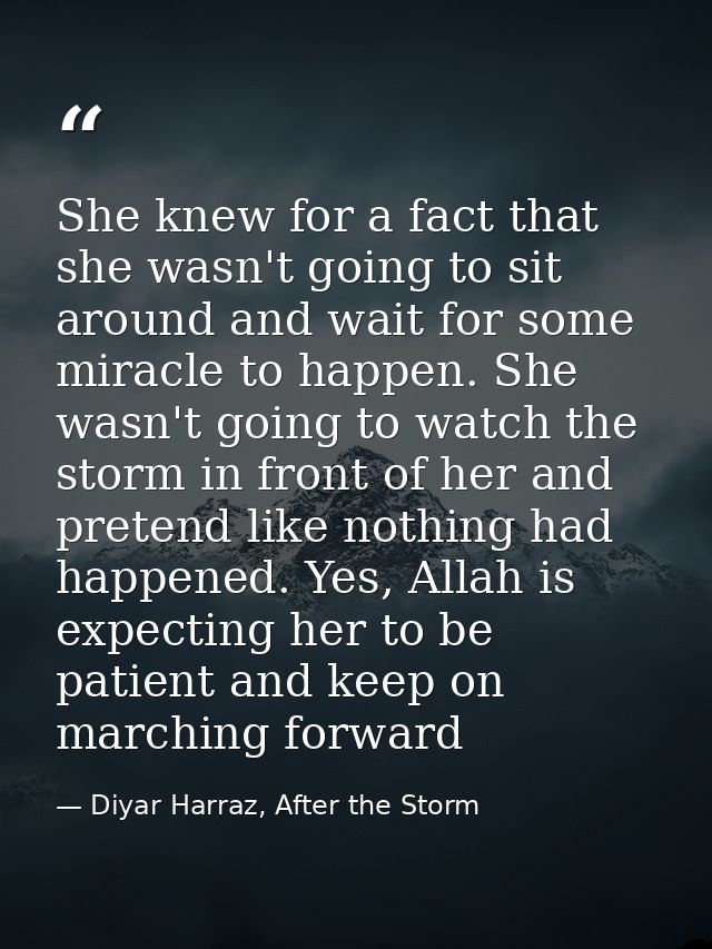 She knew for a fact that she wasn't going to sit around and wait for some miracle to happen. She wasn't going to watch t — Diyar Harraz, After the Storm