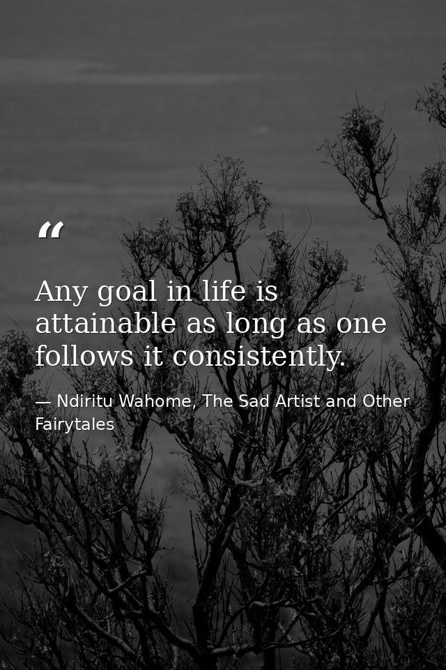 Any goal in life is attainable as long as one follows it consistently. — Ndiritu Wahome, The Sad Artist and Other Fairytales