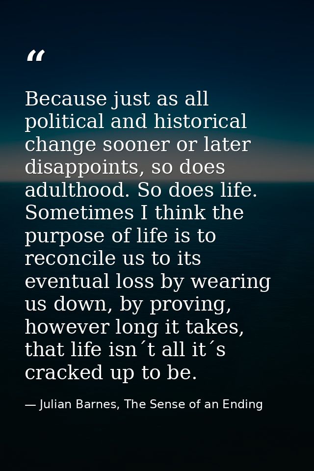 Because just as all political and historical change sooner or later disappoints, so does adulthood. So does life. Someti — Julian Barnes, The Sense of an Ending