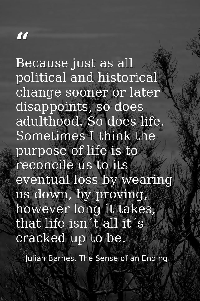 Because just as all political and historical change sooner or later disappoints, so does adulthood. So does life. Someti — Julian Barnes, The Sense of an Ending