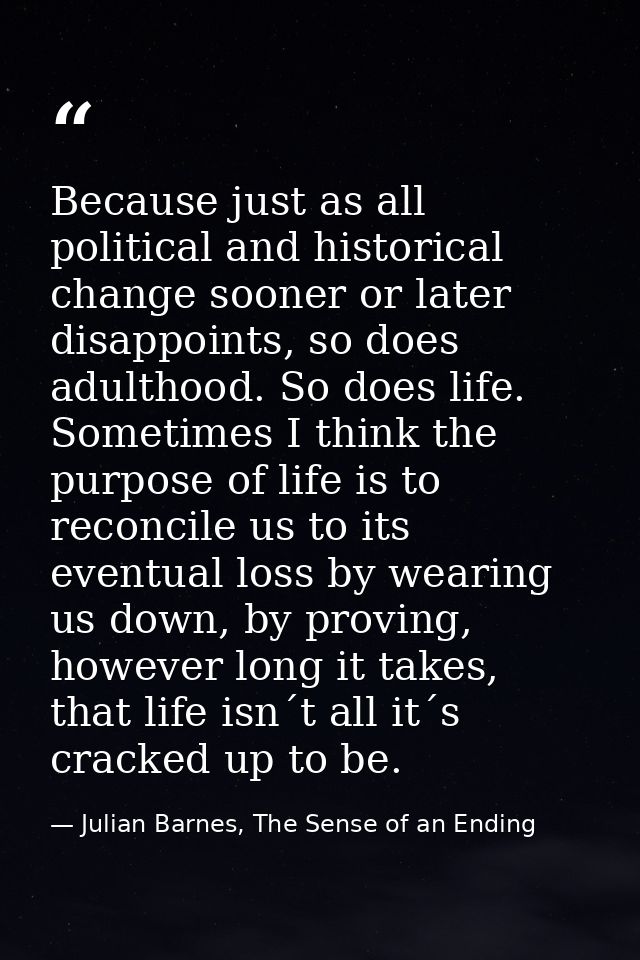 Because just as all political and historical change sooner or later disappoints, so does adulthood. So does life. Someti — Julian Barnes, The Sense of an Ending
