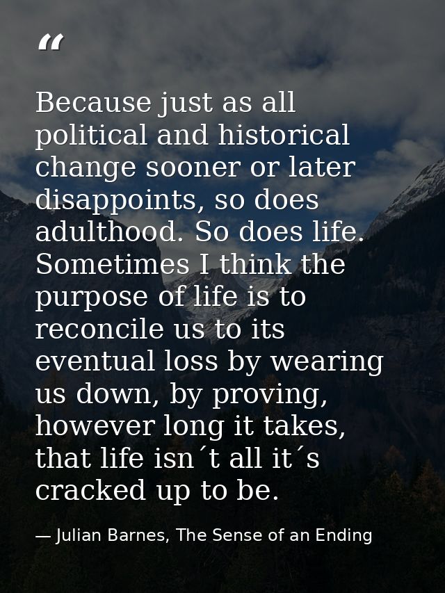 Because just as all political and historical change sooner or later disappoints, so does adulthood. So does life. Someti — Julian Barnes, The Sense of an Ending