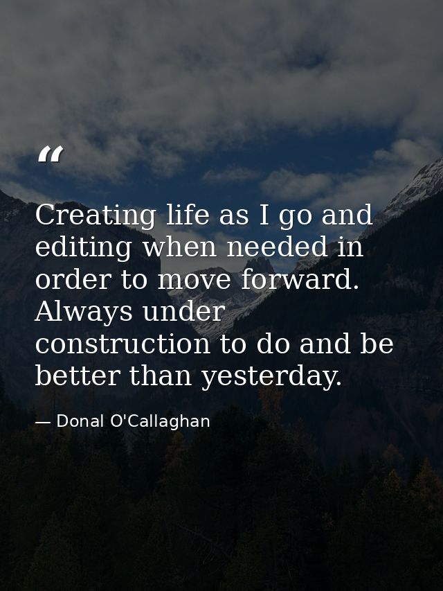 Creating life as I go and editing when needed in order to move forward. Always under construction to do and be better th — Donal O'Callaghan