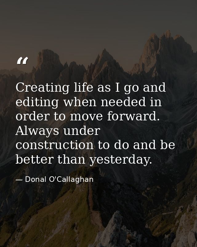 Creating life as I go and editing when needed in order to move forward. Always under construction to do and be better th — Donal O'Callaghan