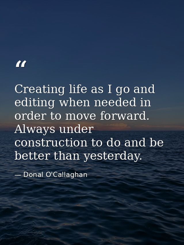 Creating life as I go and editing when needed in order to move forward. Always under construction to do and be better th — Donal O'Callaghan