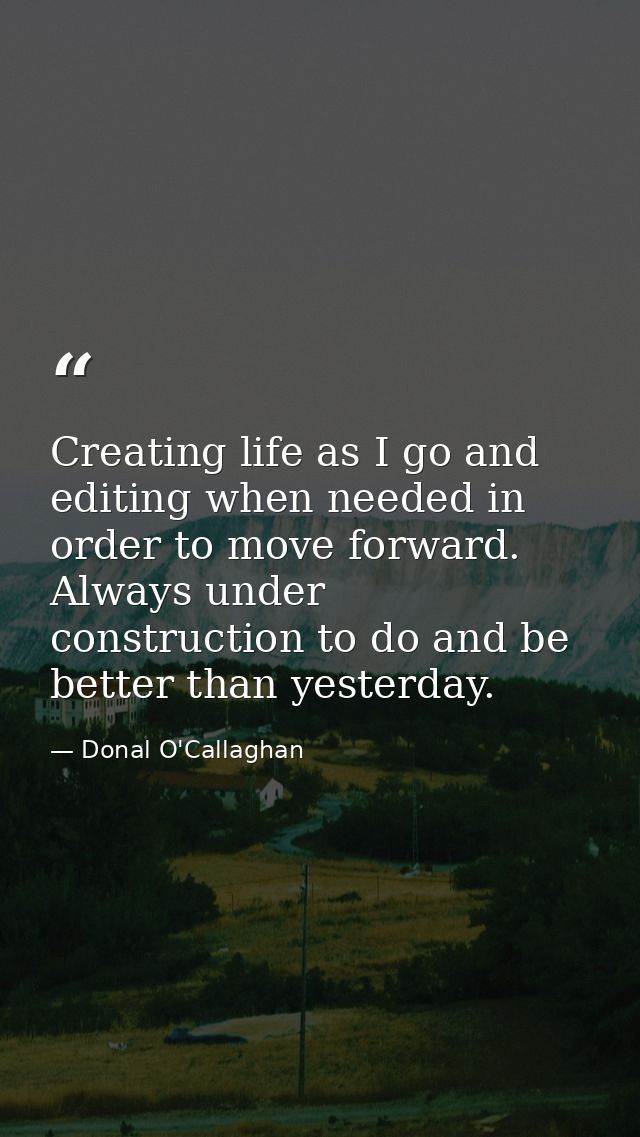 Creating life as I go and editing when needed in order to move forward. Always under construction to do and be better th — Donal O'Callaghan