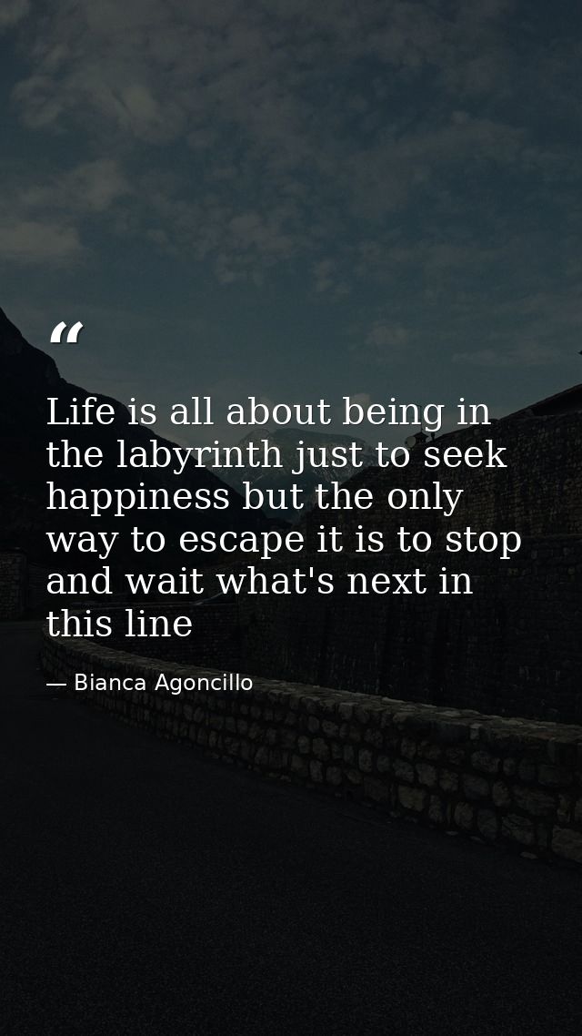 Life is all about being in the labyrinth just to seek happiness but the only way to escape it is to stop and wait what's — Bianca Agoncillo