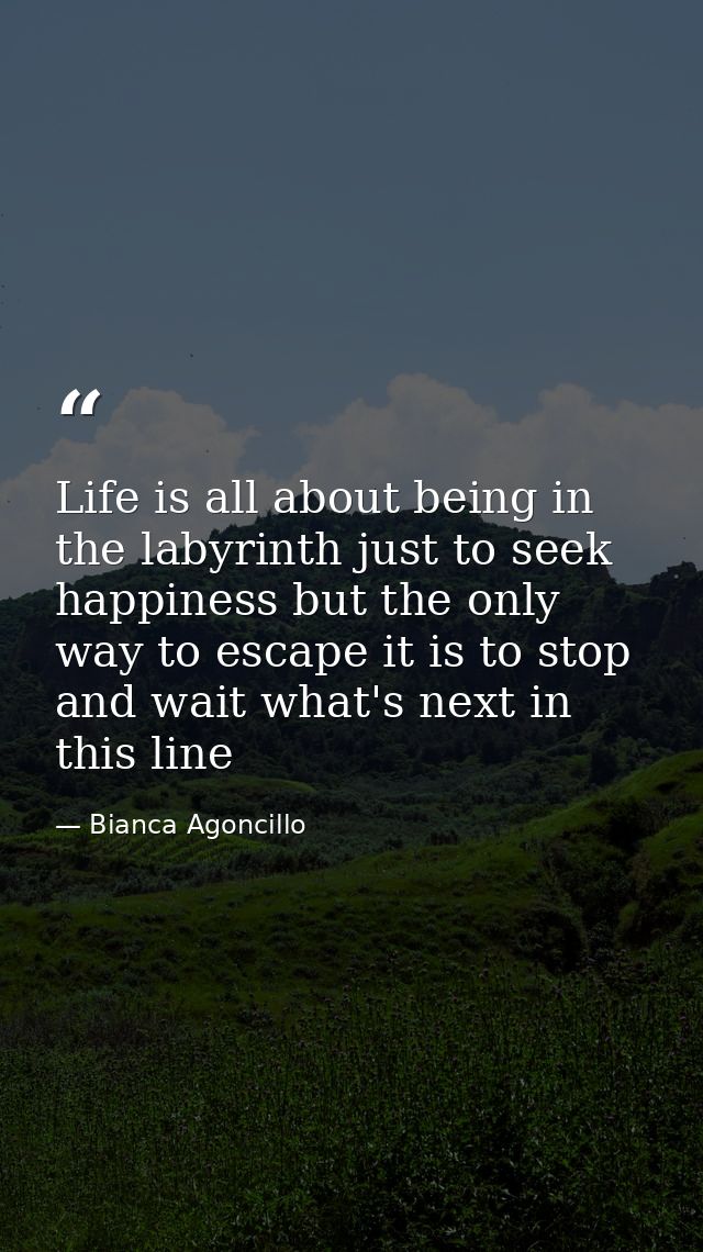 Life is all about being in the labyrinth just to seek happiness but the only way to escape it is to stop and wait what's — Bianca Agoncillo