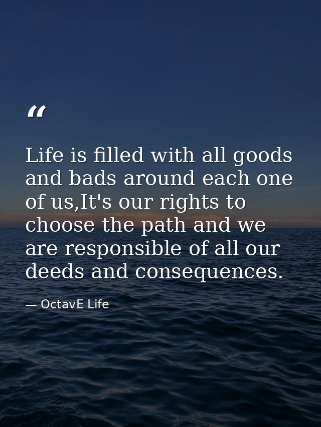 Life is filled with all goods and bads around each one of us,It's our rights to choose the path and we are responsible o — OctavE Life