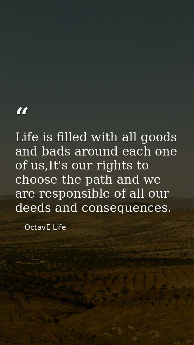 Life is filled with all goods and bads around each one of us,It's our rights to choose the path and we are responsible o — OctavE Life