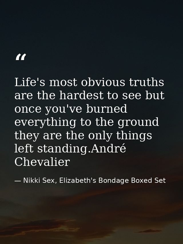 Life's most obvious truths are the hardest to see but once you've burned everything to the ground they are the only thin — Nikki Sex, Elizabeth's Bondage Boxed Set