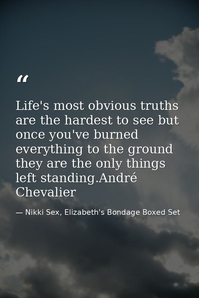 Life's most obvious truths are the hardest to see but once you've burned everything to the ground they are the only thin — Nikki Sex, Elizabeth's Bondage Boxed Set