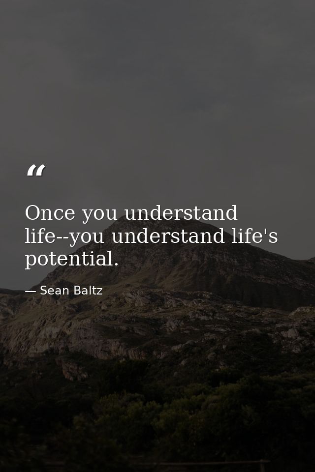 Once you understand life--you understand life's potential. — Sean Baltz