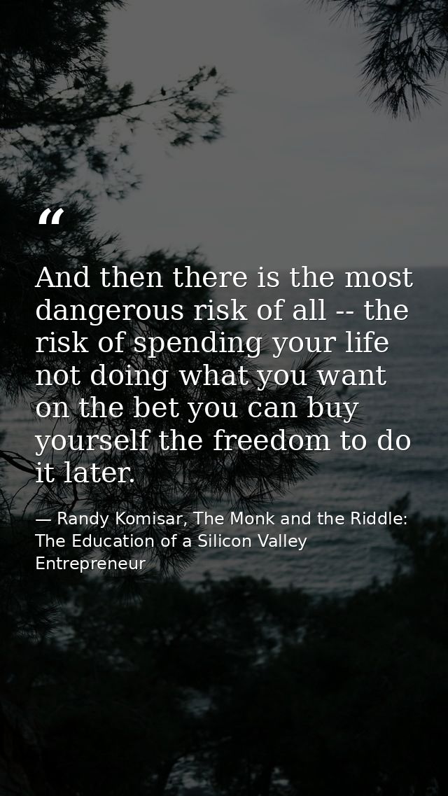 And then there is the most dangerous risk of all -- the risk of spending your life not doing what you want on the bet yo — Randy Komisar, The Monk and the Riddle: The Education of a Silicon Valley Entrepreneur