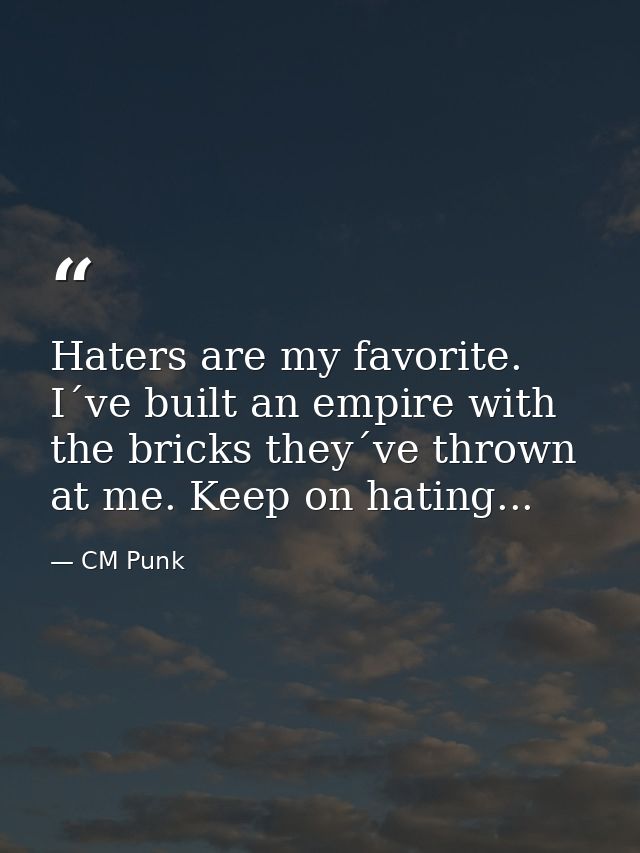 Haters are my favorite. I´ve built an empire with the bricks they´ve thrown at me. Keep on hating... — CM Punk