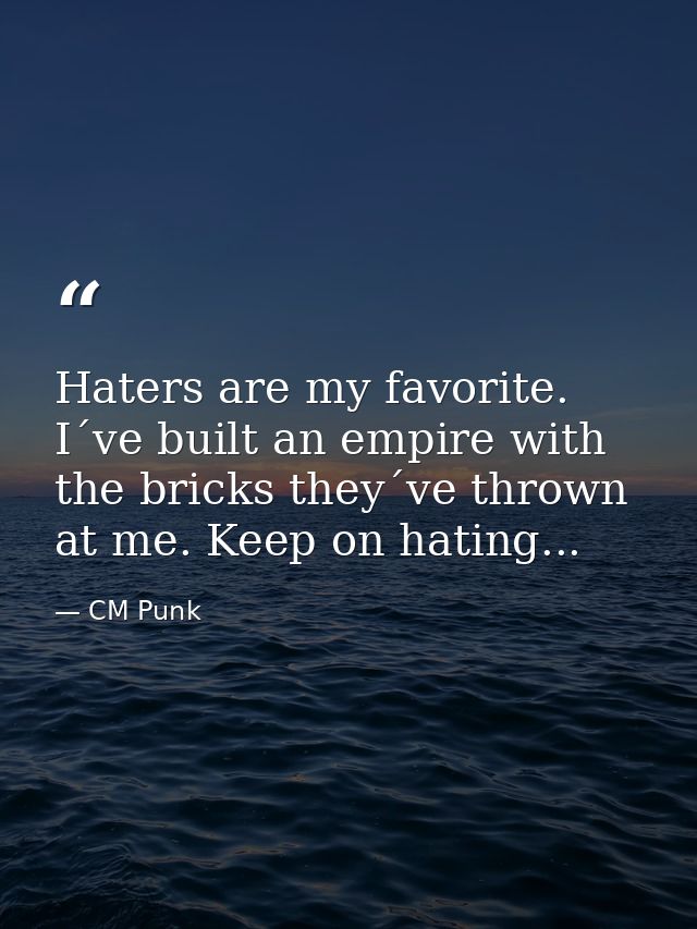 Haters are my favorite. I´ve built an empire with the bricks they´ve thrown at me. Keep on hating... — CM Punk