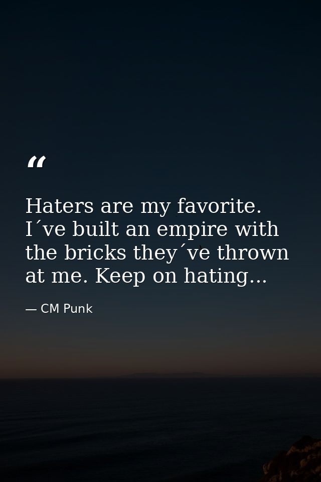 Haters are my favorite. I´ve built an empire with the bricks they´ve thrown at me. Keep on hating... — CM Punk