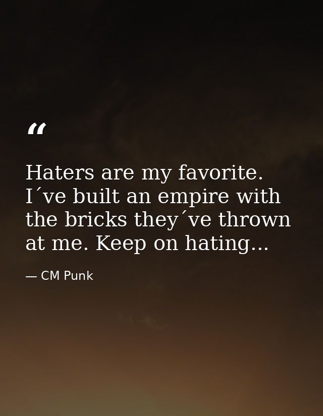 Haters are my favorite. I´ve built an empire with the bricks they´ve thrown at me. Keep on hating... — CM Punk