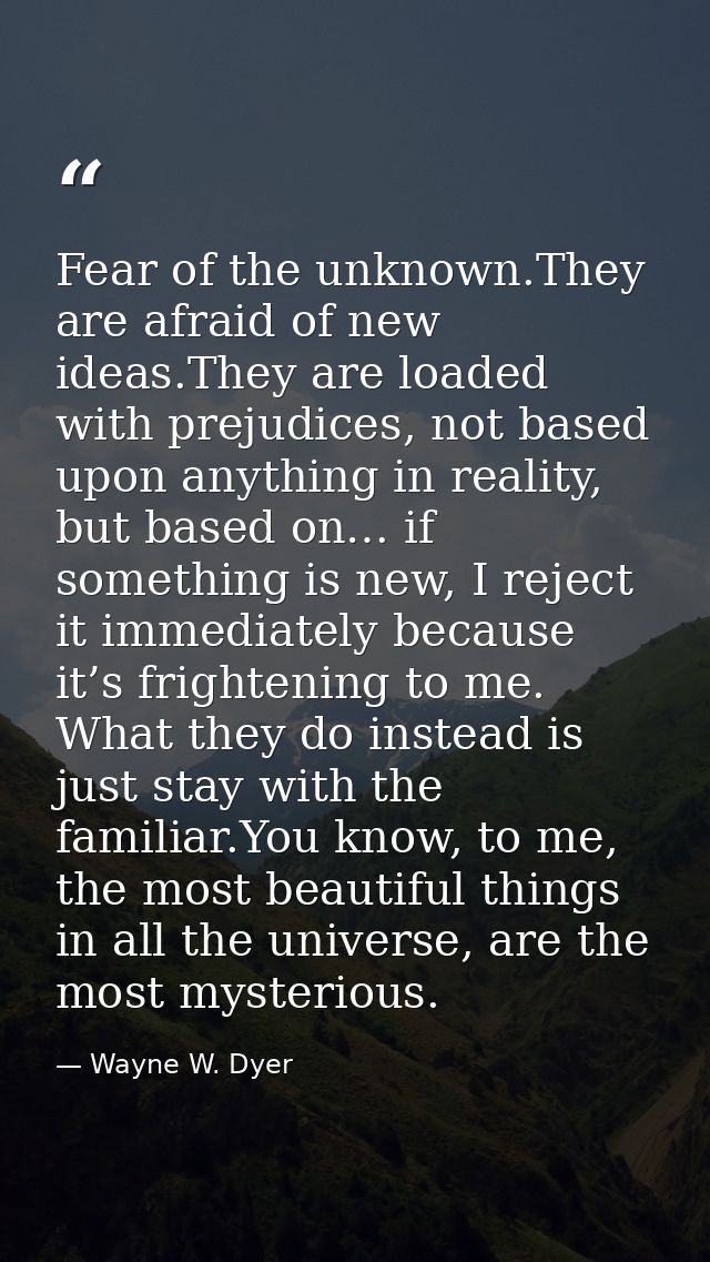 Fear of the unknown.They are afraid of new ideas.They are loaded with prejudices, not based upon anything in reality, bu — Wayne W. Dyer