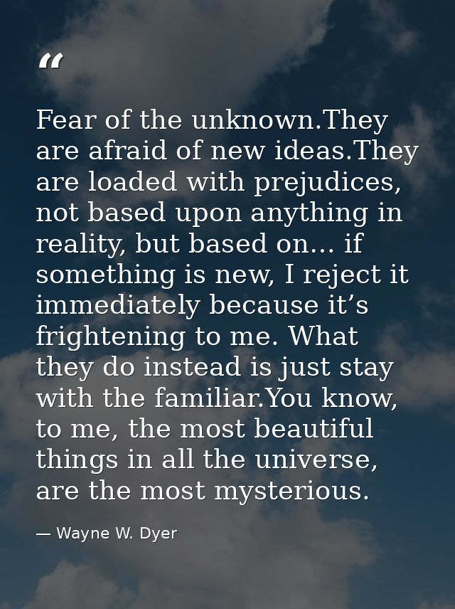 Fear of the unknown.They are afraid of new ideas.They are loaded with prejudices, not based upon anything in reality, bu — Wayne W. Dyer