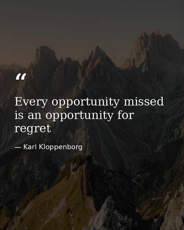 ‎Every opportunity missed is an opportunity for regret — Karl Kloppenborg