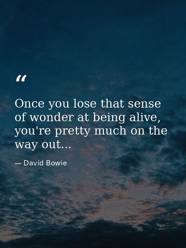 Once you lose that sense of wonder at being alive, you're pretty much on the way out... — David Bowie
