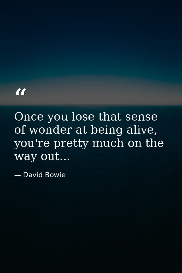 Once you lose that sense of wonder at being alive, you're pretty much on the way out... — David Bowie