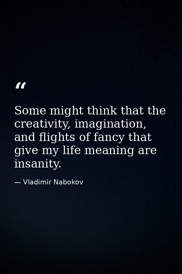 Some might think that the creativity, imagination, and flights of fancy that give my life meaning are insanity. — Vladimir Nabokov