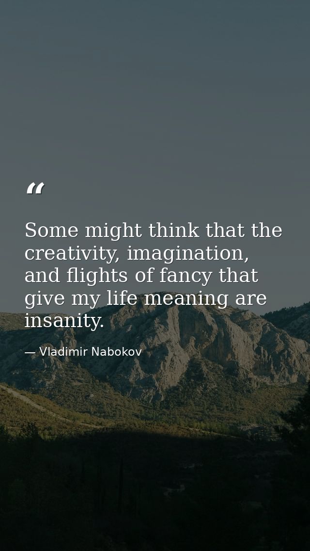 Some might think that the creativity, imagination, and flights of fancy that give my life meaning are insanity. — Vladimir Nabokov