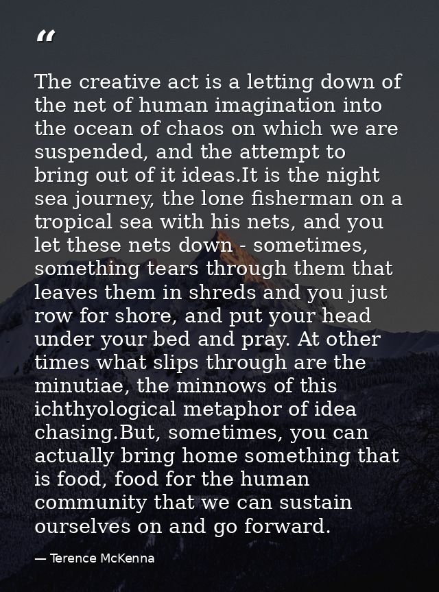 The creative act is a letting down of the net of human imagination into the ocean of chaos on which we are suspended, an — Terence McKenna