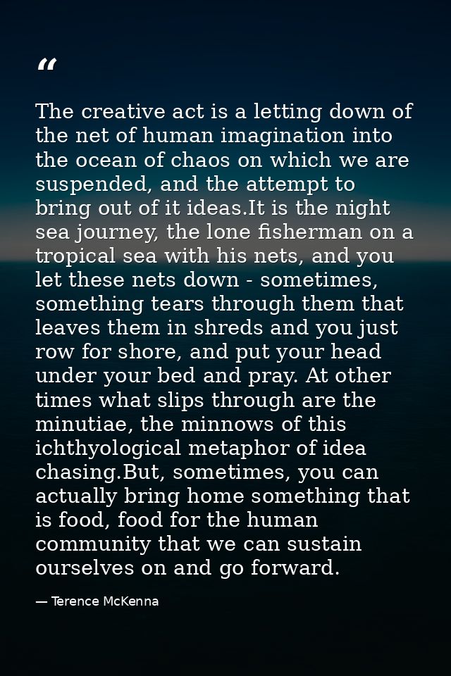 The creative act is a letting down of the net of human imagination into the ocean of chaos on which we are suspended, an — Terence McKenna