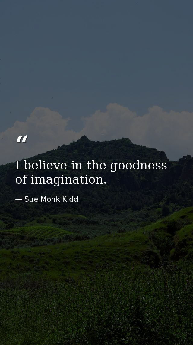 I believe in the goodness of imagination. — Sue Monk Kidd