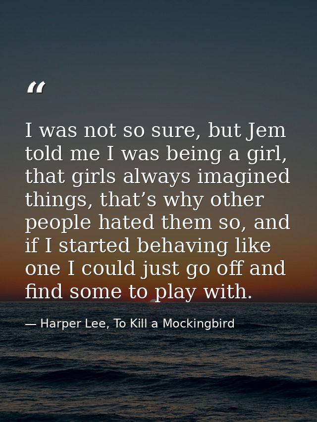 I was not so sure, but Jem told me I was being a girl, that girls always imagined things, that’s why other people hated  — Harper Lee, To Kill a Mockingbird