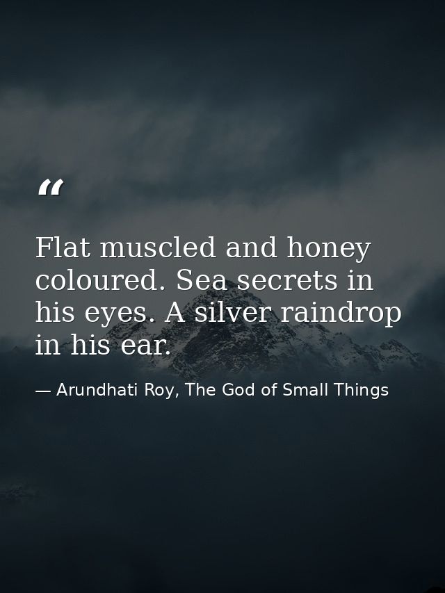 Flat muscled and honey coloured. Sea secrets in his eyes. A silver raindrop in his ear. — Arundhati Roy, The God of Small Things