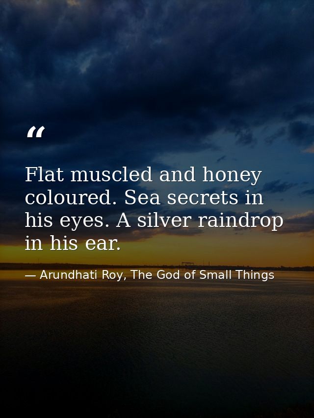 Flat muscled and honey coloured. Sea secrets in his eyes. A silver raindrop in his ear. — Arundhati Roy, The God of Small Things