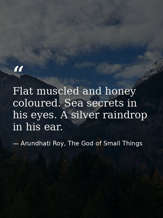 Flat muscled and honey coloured. Sea secrets in his eyes. A silver raindrop in his ear. — Arundhati Roy, The God of Small Things
