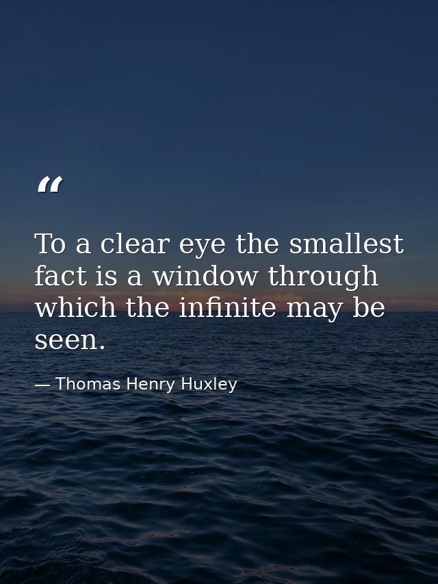 To a clear eye the smallest fact is a window through which the infinite may be seen. — Thomas Henry Huxley